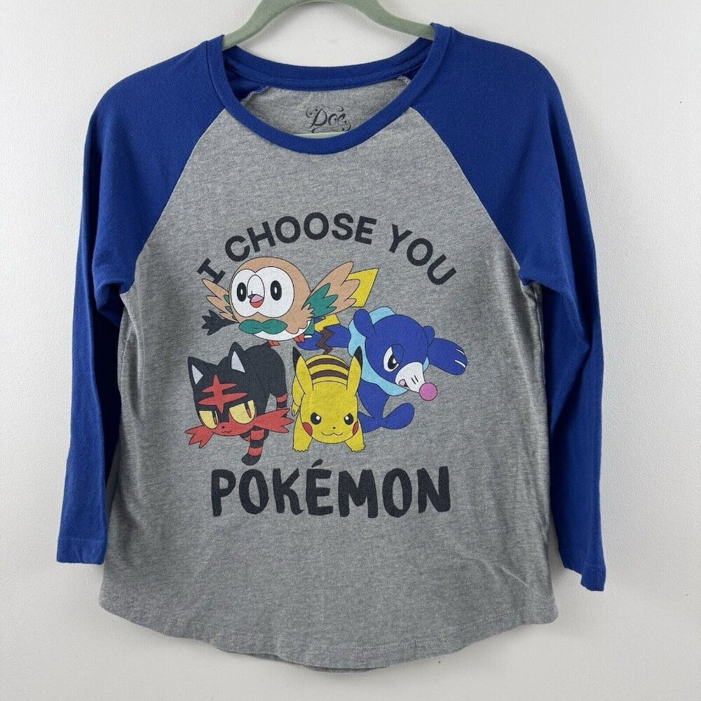 Pokémon Gray Blue Doe Presents Women Girls Junior Baseball Tshirt Size Small